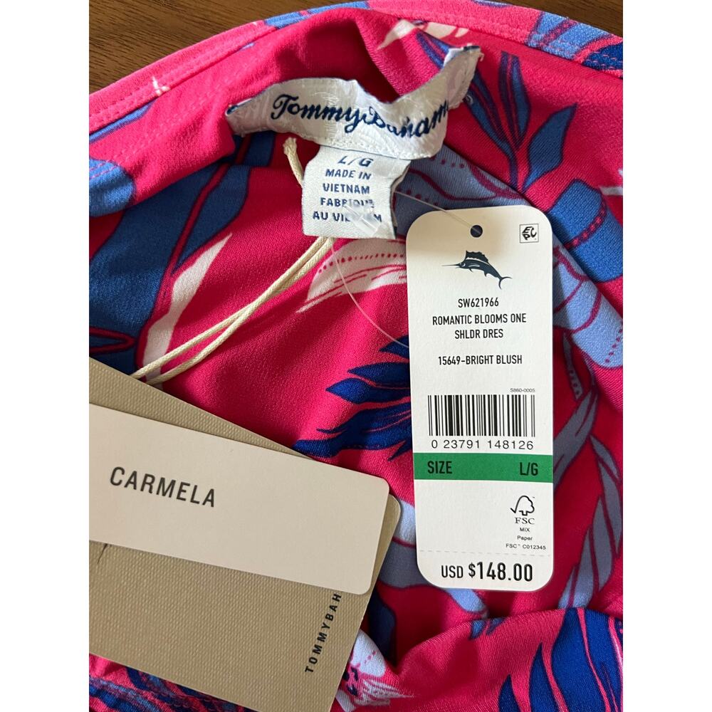 Tommy Bahama Romantic Blooms One Shoulder Dress Bright Blush Pink NWT L - Picture 5 of 8